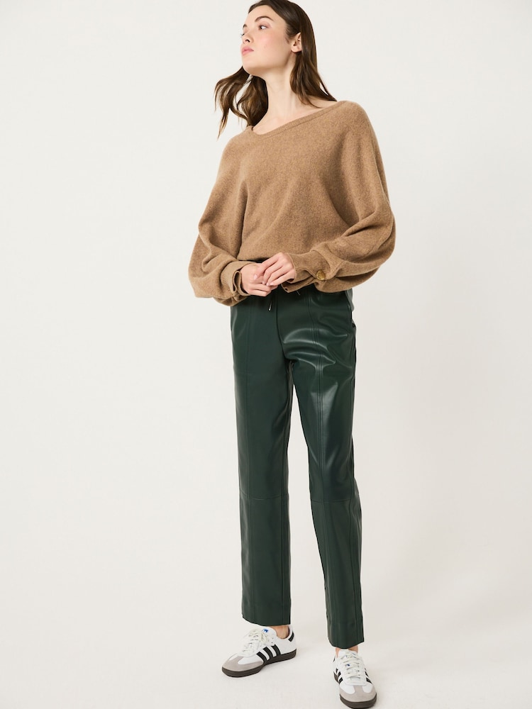 Camel Brown Premium 100% Lambswool Asymmetric Neck Jumper - Image 1 of 8