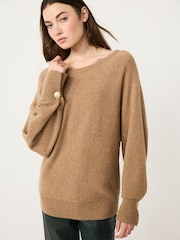 Camel Brown Premium 100% Lambswool Asymmetric Neck Jumper - Image 3 of 8