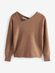 Camel Brown Premium 100% Lambswool Asymmetric Neck Jumper - Image 5 of 8