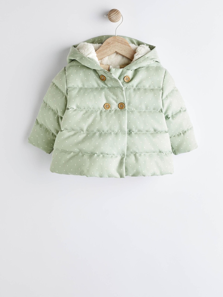 Sage Green Spot - Oblazinjena otroška jakna; suknjič s kapuco (0mesec-2leto) - Slika 1 iz 7 Sage Green Spot - Oblazinjena otroška jakna; suknjič s kapuco (0mesec-2leto) - Slika 1 iz 7