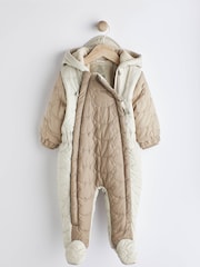 Grey/Mink Brown Colourblock Baby All-In-One Pramsuit (0mths-2yrs) - Image 1 of 8