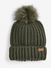 Barbour® Olive Green Saltburn Cable Knit Pom Bobble hat - Image 1 of 3