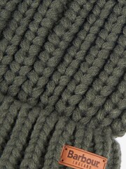 Barbour® Olive Green Saltburn Cable Knit Pom Bobble hat - Image 3 of 3