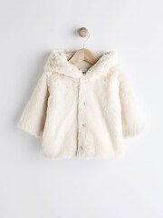 Ecru Cream Baby Hooded Ears Cosy Button-Up Jacket - Image 1 of 6