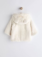 Ecru Cream Baby Hooded Ears Cosy Button-Up Jacket - Image 2 of 6