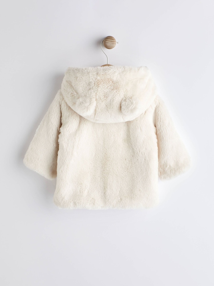 Ecru Cream Baby Hooded Ears Cosy Button-Up Jacket - Image 2 of 6