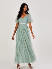 Monsoon Green Meghan Mesh Maxi Dress in Recycled Polyester - Image 1 of 3