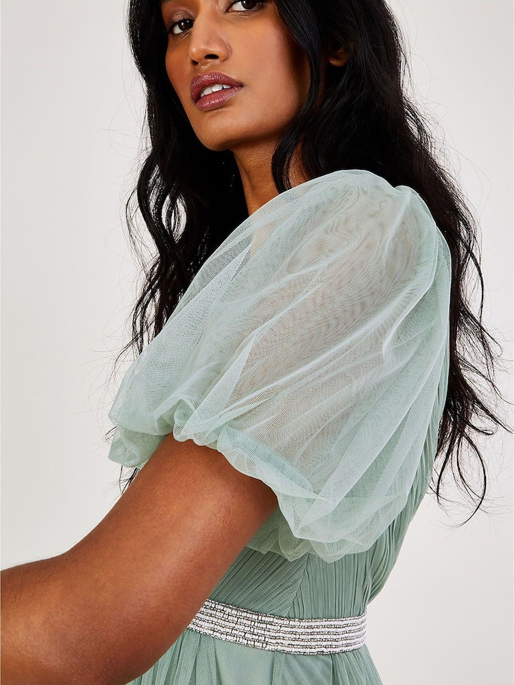 Monsoon Green Meghan Mesh Maxi Dress in Recycled Polyester - Image 3 of 3