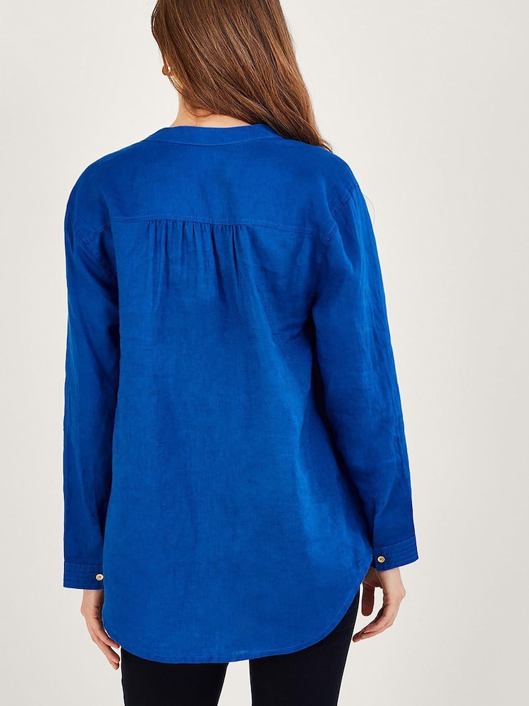 Monsoon Blue India Linen Overhead Neru Collar Blouse - Image 2 of 7