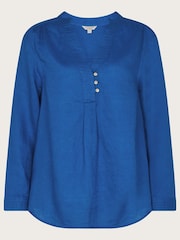Monsoon Blue India Linen Overhead Neru Collar Blouse - Image 4 of 7