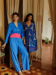 Monsoon Blue India Linen Overhead Neru Collar Blouse - Image 5 of 7