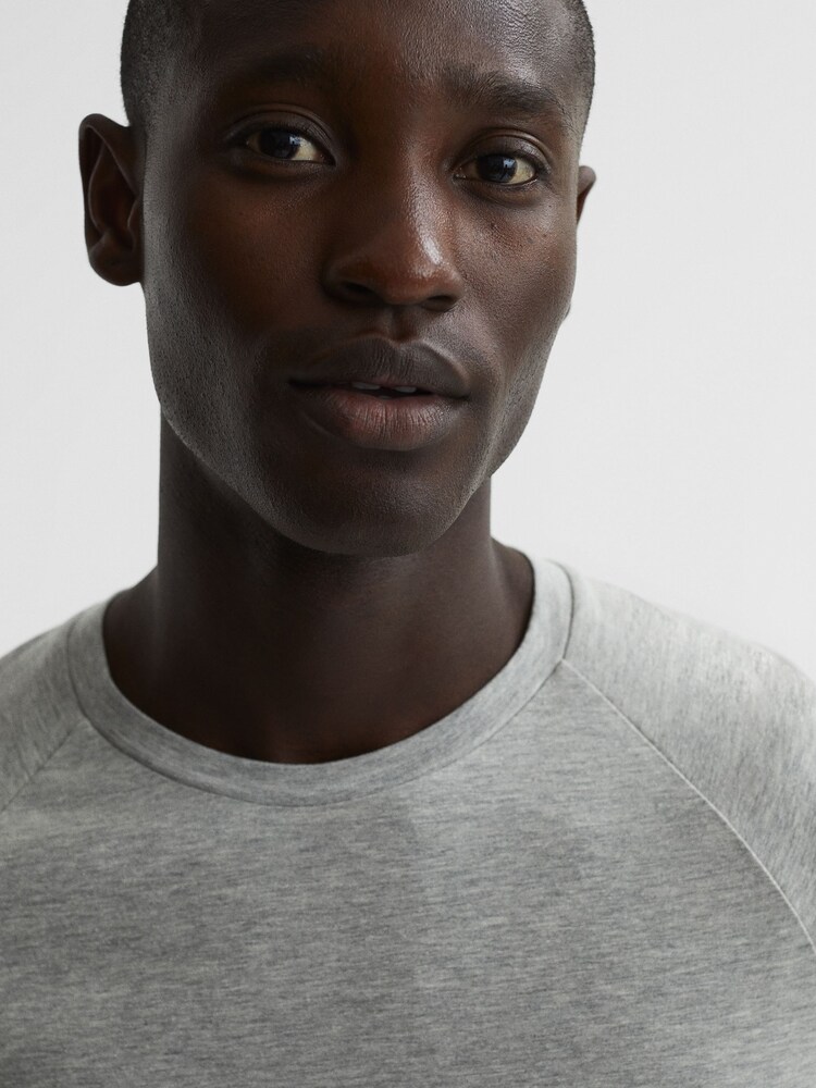 Reiss Grey Melange Si Slim Fit Crew Neck T-Shirt - Image 4 of 7