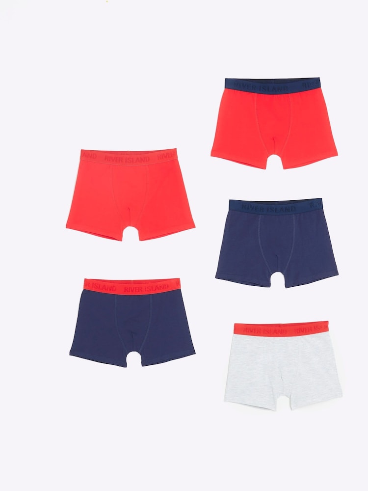River Island Navy Blue Boys 100% Cotton Boxers 5 Pack - Image 1 of 2