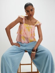 River Island Orange Lace Trim Tiered Cami Top - Image 1 of 4