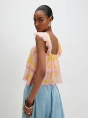 River Island Orange Lace Trim Tiered Cami Top - Image 3 of 4