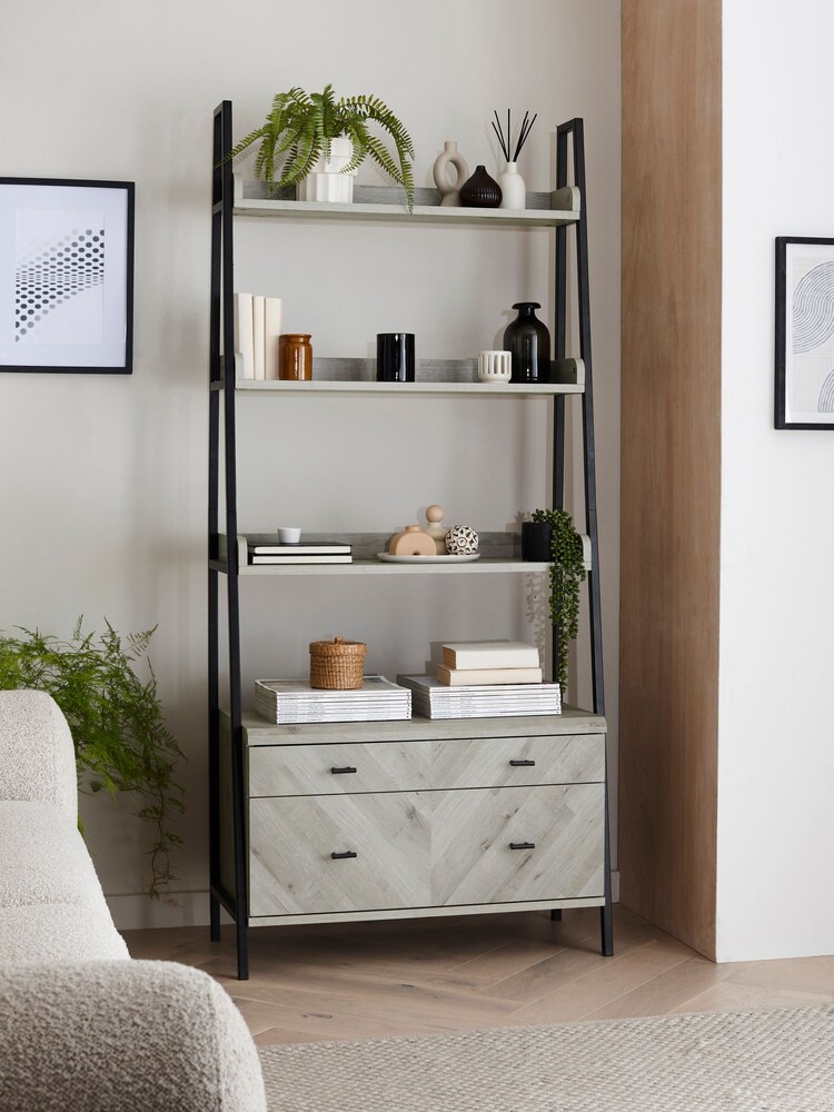 Grey Bronx Chevron Oak Effect Storage Shelf - Image 1 of 7