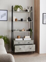Grey Bronx Chevron Oak Effect Storage Shelf - Image 2 of 7