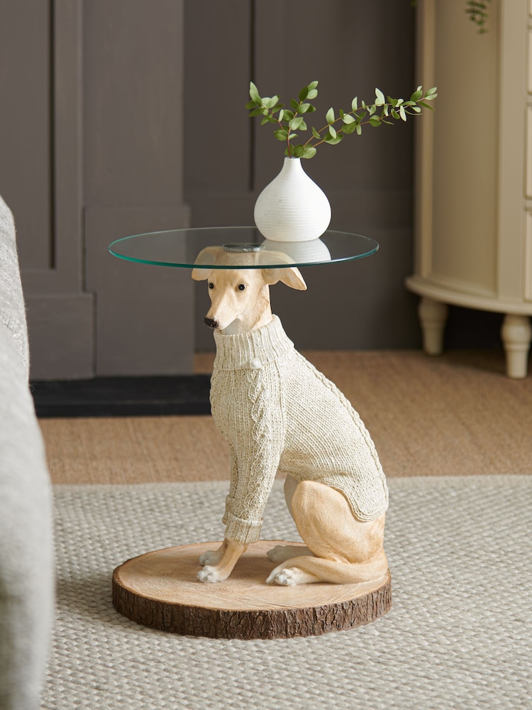 Natural Whippet Dog Glass Resin Side Table - Image 1 of 6