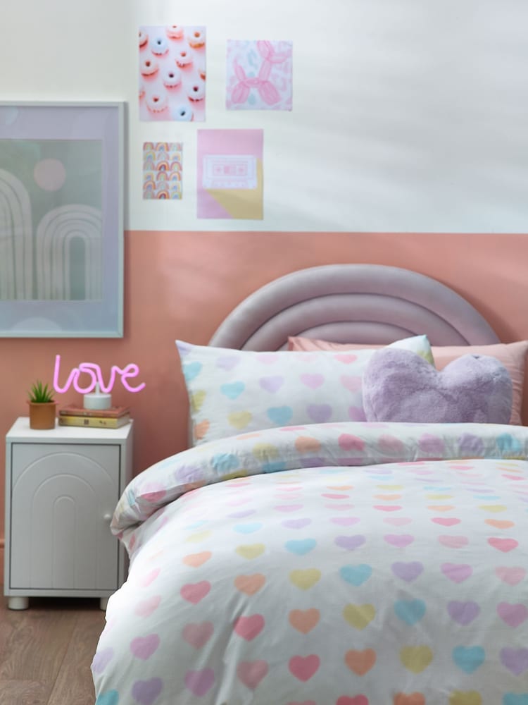 Blurred Hearts Printed Polycotton Duvet Cover and Pillowcase Bedding - Image 1 of 4