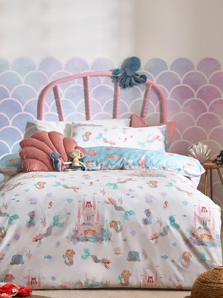 Multi Mermaid Print Duvet Cover and Pillowcase Set - Image 1 of 12