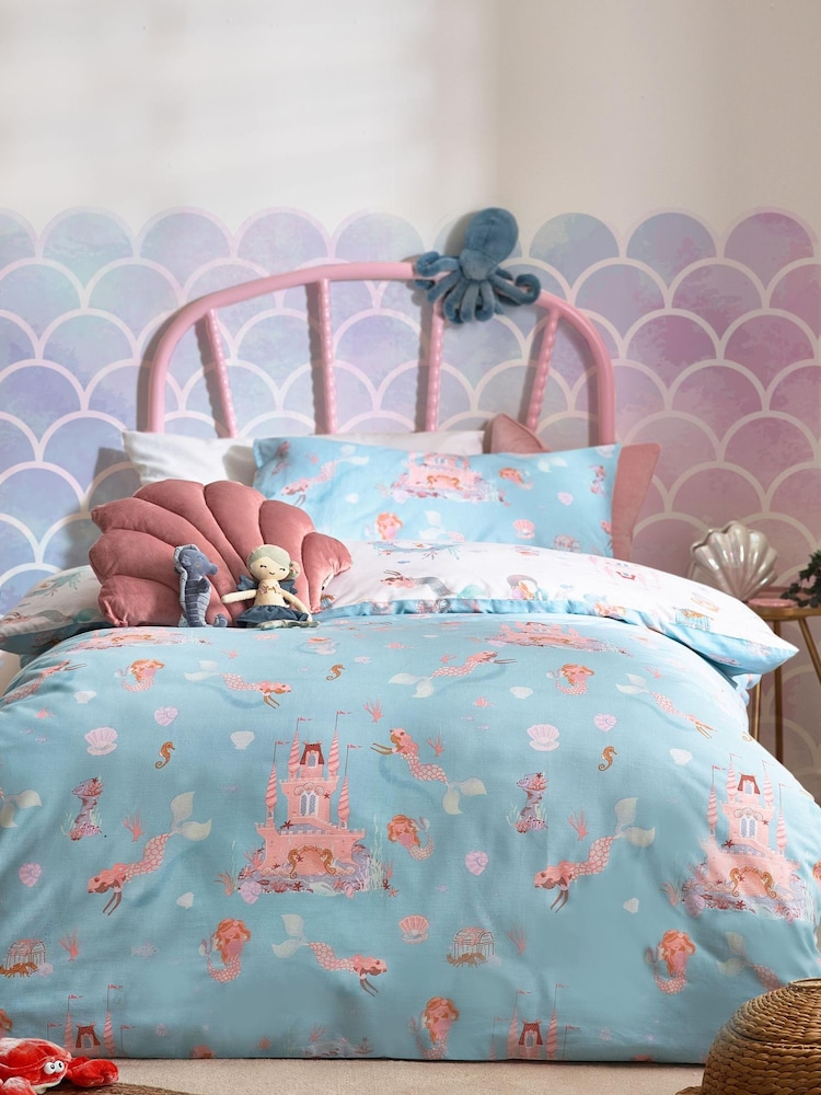Multi Mermaid Print Duvet Cover and Pillowcase Set - Image 2 of 12