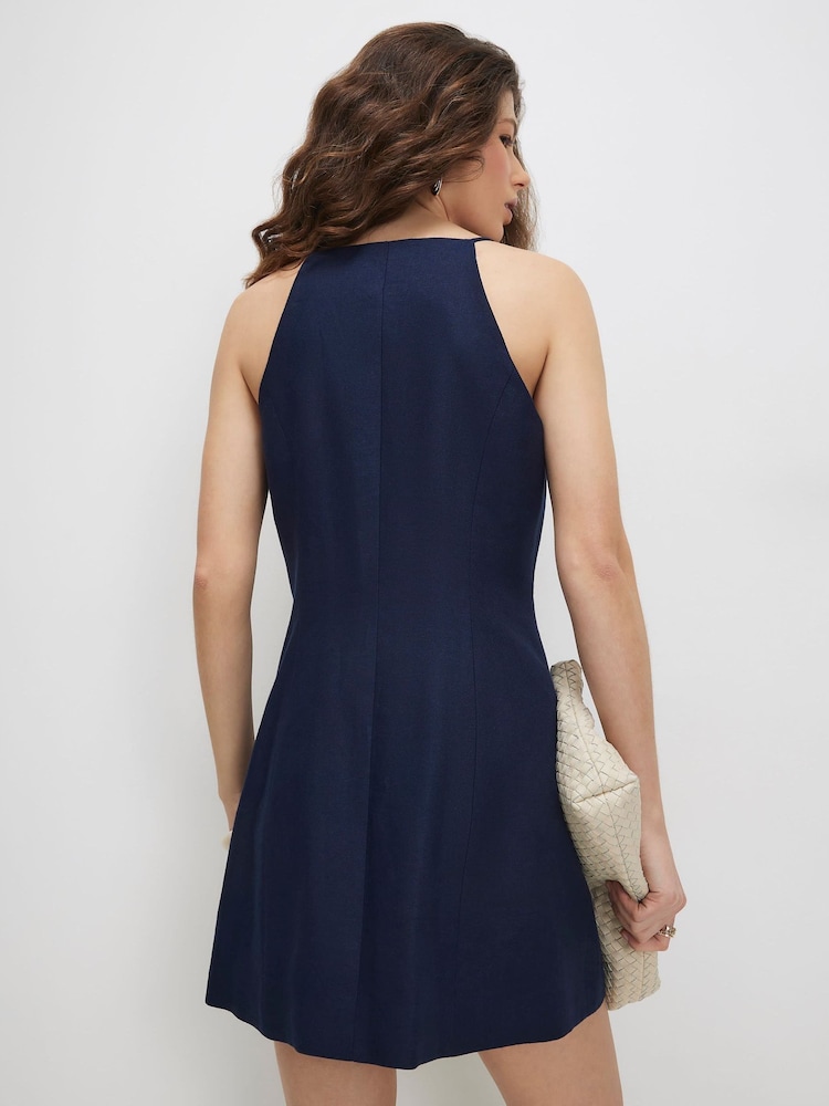 Azul - Vestido mini sin mangas con botones delanteros efecto lino de River Island - Imagen 2 de 4