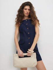 Azul - Vestido mini sin mangas con botones delanteros efecto lino de River Island - Imagen 3 de 4