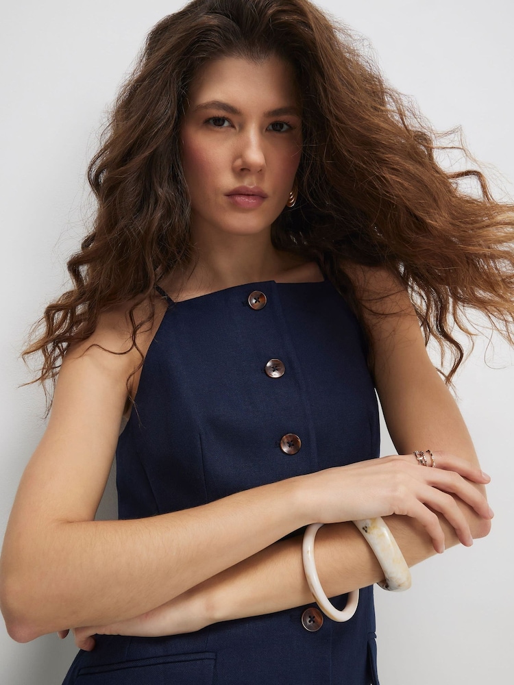 Azul - Vestido mini sin mangas con botones delanteros efecto lino de River Island - Imagen 4 de 4