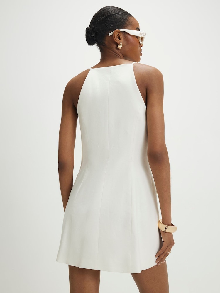 River Island White Sleeveless Linen Look Button Front Mini Dress - Image 4 of 4 River Island White Sleeveless Linen Look Button Front Mini Dress - Image 4 of 4