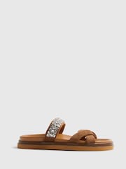 River Island Brown Cross Strap Diamante Sandals - Image 1 of 5