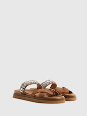 River Island Brown Cross Strap Diamante Sandals - Image 2 of 5