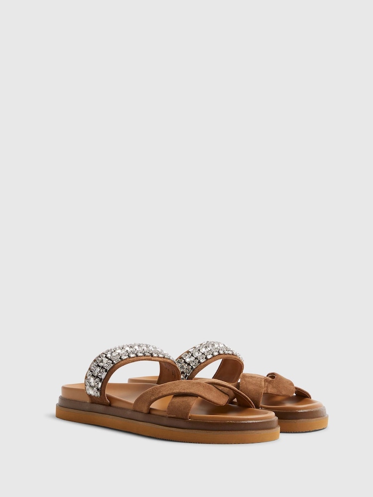 River Island Brown Cross Strap Diamante Sandals - Image 2 of 5