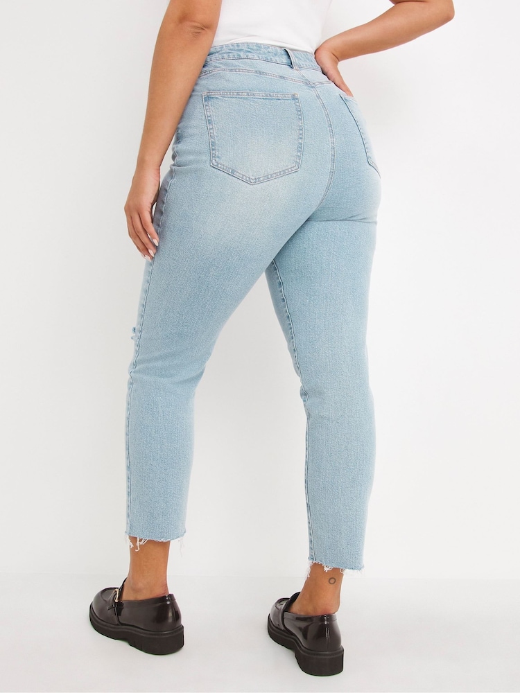 Simply Be Blue Slim Mom Jeans Single Busted Knee - Image 2 of 4