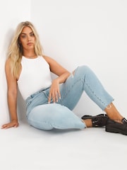 Simply Be Blue Slim Mom Jeans Single Busted Knee - Image 4 of 4