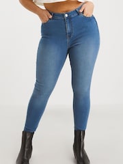 Simply Be Mid Blue Lucy High Waisted Super Stretch Skinny Jeans - Image 1 of 3