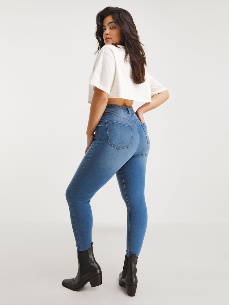 Simply Be Mid Blue Lucy High Waisted Super Stretch Skinny Jeans - Image 3 of 3 Simply Be Mid Blue Lucy High Waisted Super Stretch Skinny Jeans - Image 3 of 3