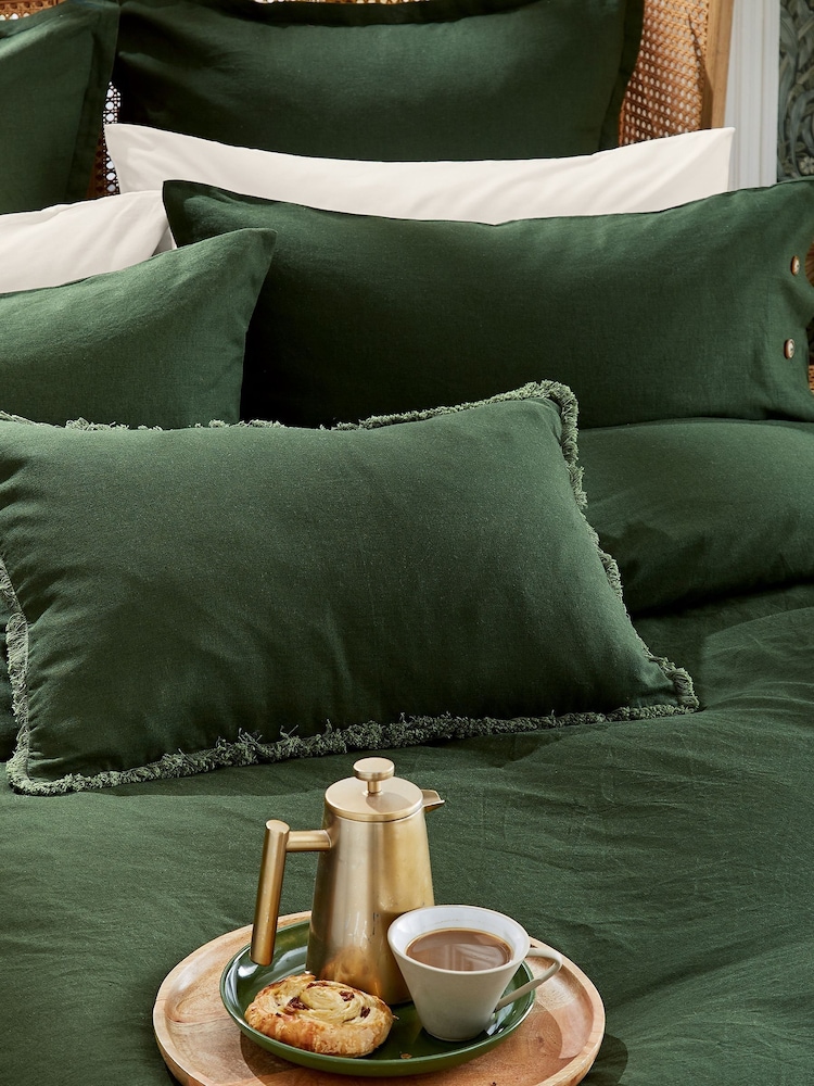 Morris & Co. Green Linen Cotton Bed Cushion - Image 1 of 4 Morris & Co. Green Linen Cotton Bed Cushion - Image 1 of 4