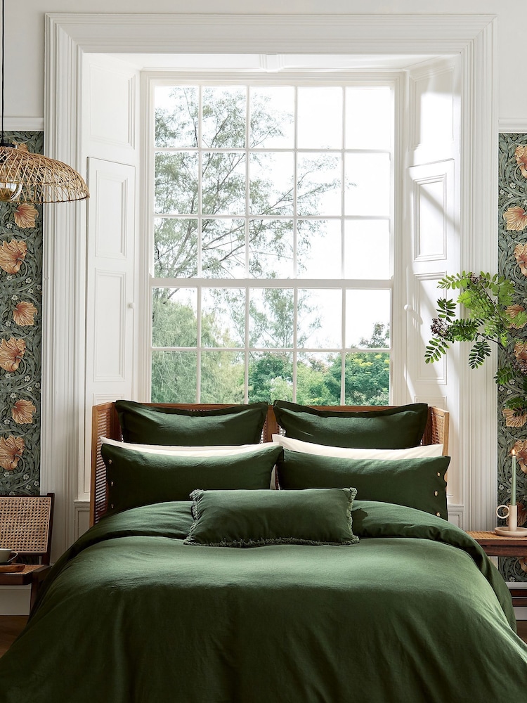 Morris & Co Green Linen Cotton Bed Square Pillowcase - Image 1 of 4