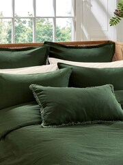 Morris & Co Green Linen Cotton Bed Square Pillowcase - Image 2 of 4