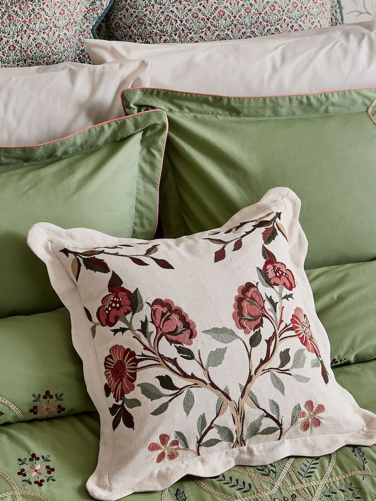 Morris & Co. Green Brophy Embroidery Cushion - Image 1 of 4