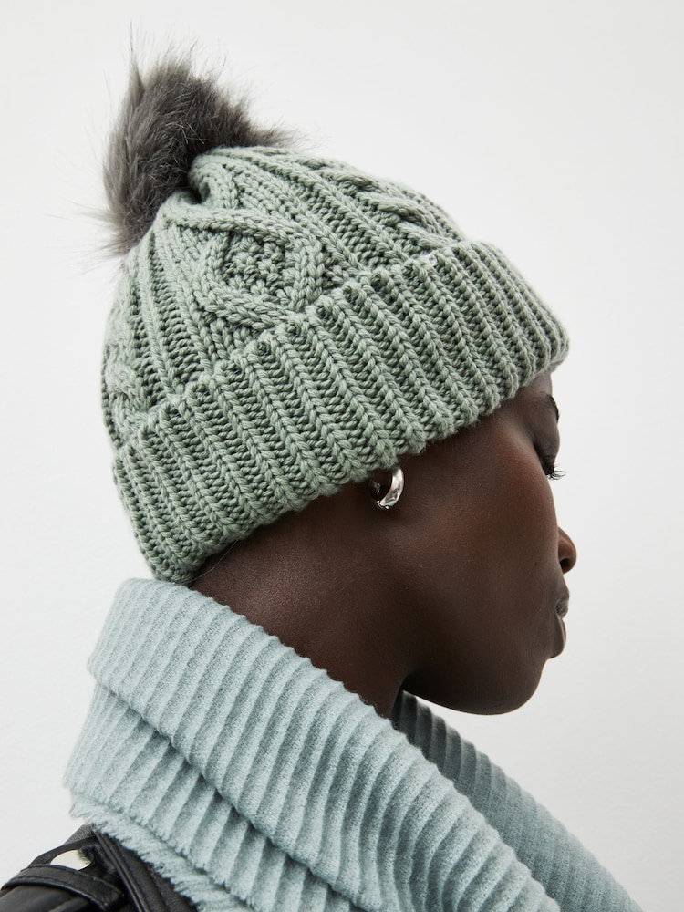 Khaki - Cable Knit Pom Hat - Image 3 of 4