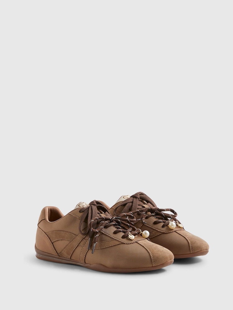 River Island Brown Slim Double Lace Trainers - Image 2 of 5 River Island Brown Slim Double Lace Trainers - Image 2 of 5