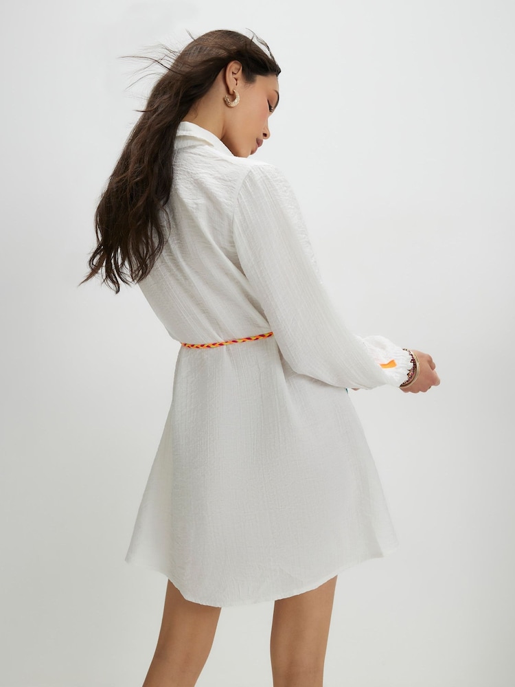 River Island White Print Tie Shirt Dress - Image 2 of 4 River Island White Print Tie Shirt Dress - Image 2 of 4