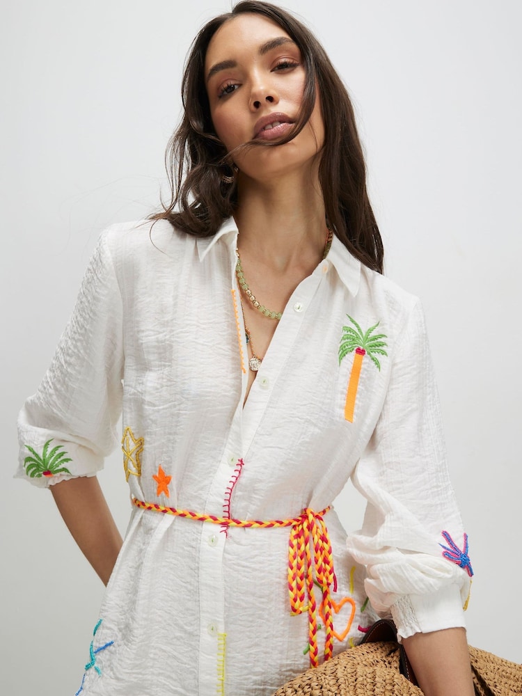 River Island White Print Tie Shirt Dress - Image 4 of 4 River Island White Print Tie Shirt Dress - Image 4 of 4