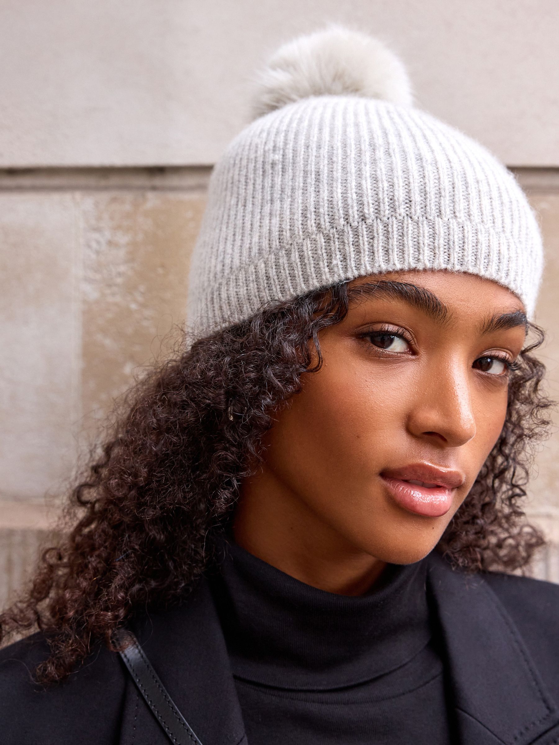 Ladies grey pom pom hat on sale