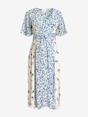 Seraphine Blue Frill Sleeve Maternity Midi Dress - Image 1 of 3
