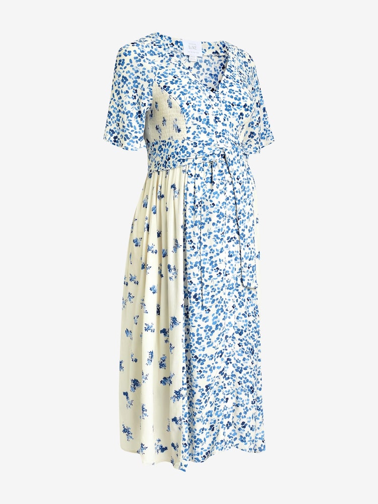 Seraphine Blue Frill Sleeve Maternity Midi Dress - Image 2 of 3