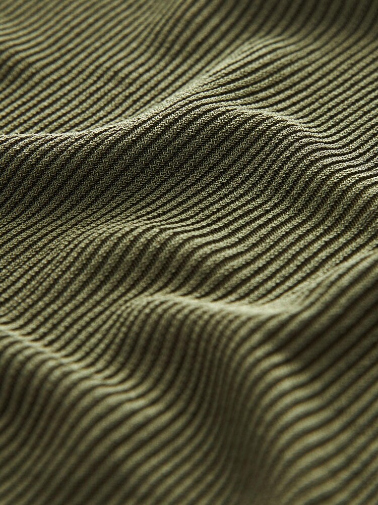 Khaki Green Ribbed Polo Neck Short Sleeve T-Shirt - Image 6 of 6 Khaki Green Ribbed Polo Neck Short Sleeve T-Shirt - Image 6 of 6