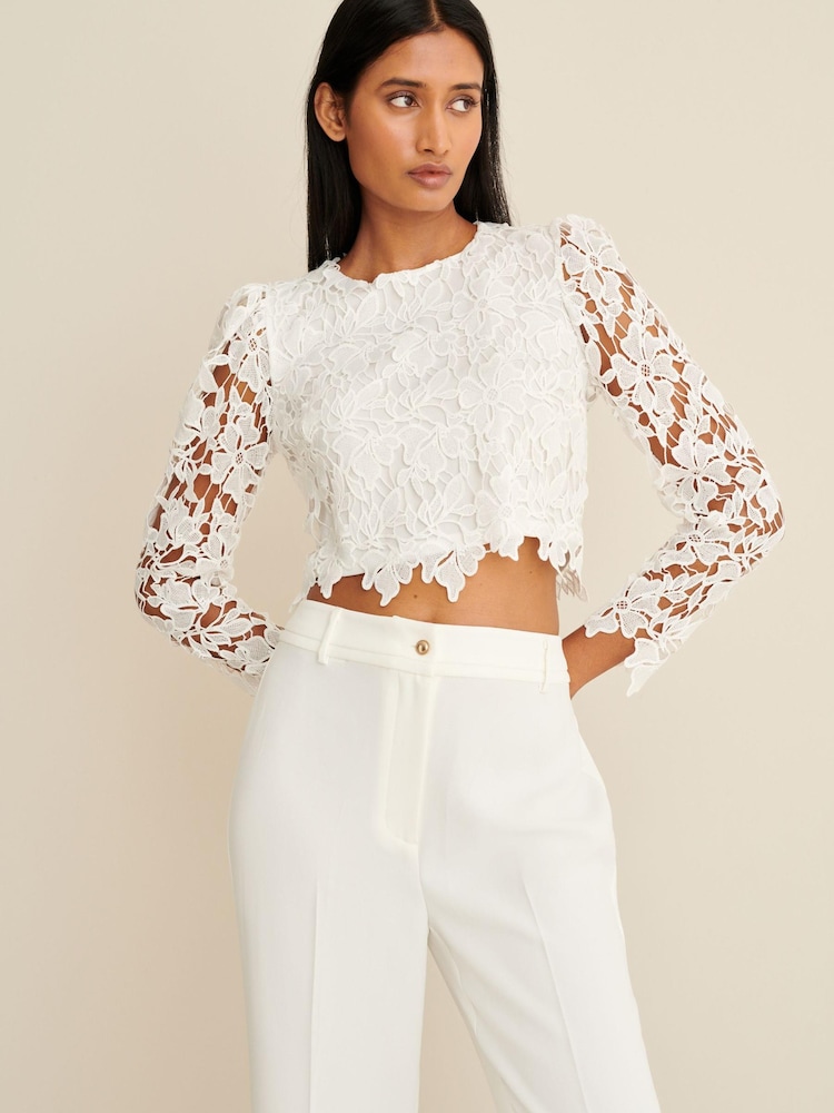 White Occasion Lace Long Sleeve Top - Image 1 of 6 White Occasion Lace Long Sleeve Top - Image 1 of 6