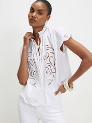 River Island White Cutwork Tie Neck Blouse - Image 1 of 4